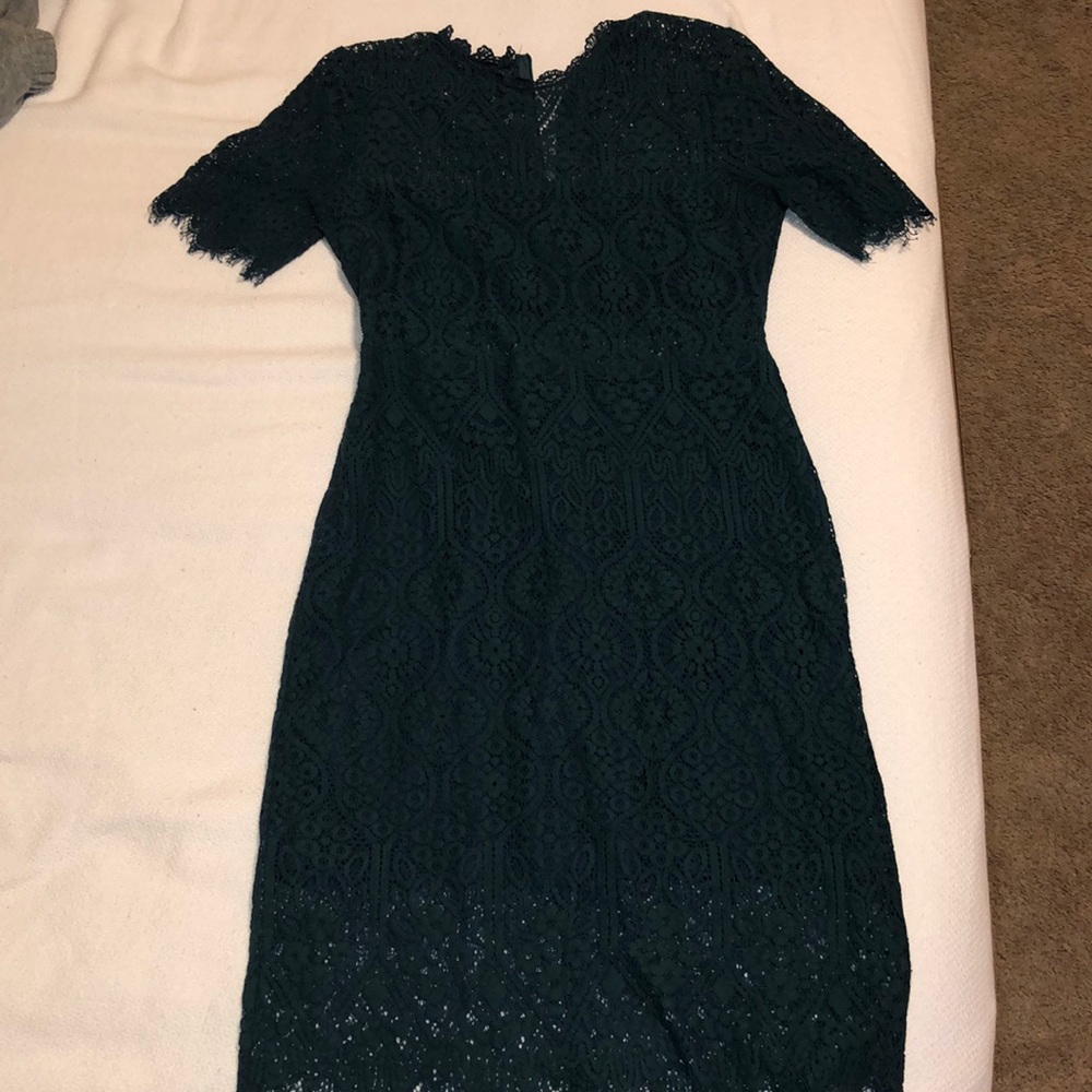 Emerald green lace midi dress